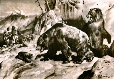 Люди и пещерные медведи. Рисунок Зденека Буриана.