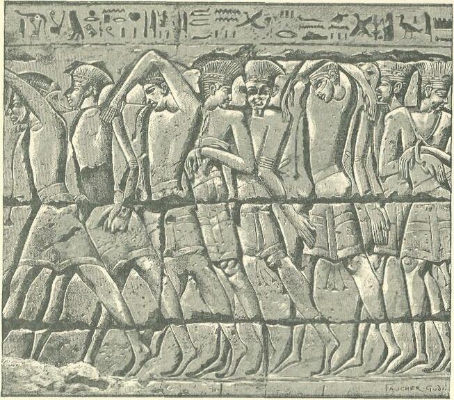 Филистимские воины, взятые в плен фараоном Рамсесом III.