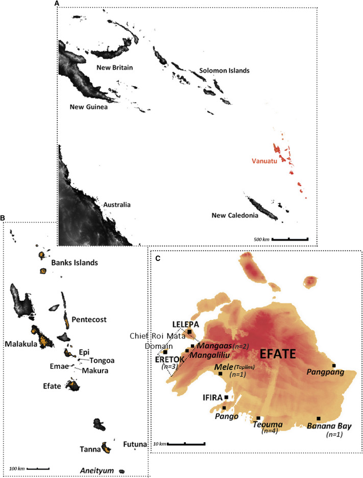 Архипелаг Вануату и остров Эфате с местами сбора образцов (Lipson et al., 2020)